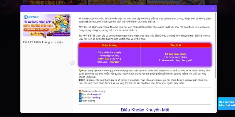 Khuyến mãi dành cho các hội viên tải app Bet88